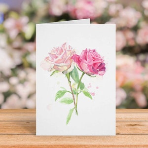 Set of Pink and Purple Rose Cards, Watercolor, Blank Inside, Every Day Greeting, Birthday Anniversary Sympathy Cards, A6 image 7