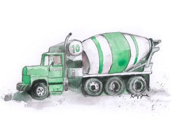 Green Cement Mixer Print, Construction Wall Art, Truck Print for Toddler Boys Room or Nursery, New Baby Gift, Truck Gift