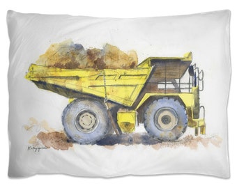 Dump Truck Pillow Case, Construction Decor for Boy Bedroom, Truck Decor, Personalized Gift for Little Boy, Standard Size 20 x 26 in
