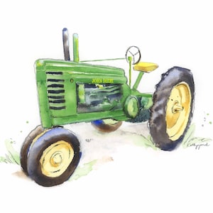 Green Tractor Print, Tractor Wall Decor, Farm Nursery Art, Baby. Toddler Teen Kids Room, Farmhouse Kitchen Office, Gift for Him image 1