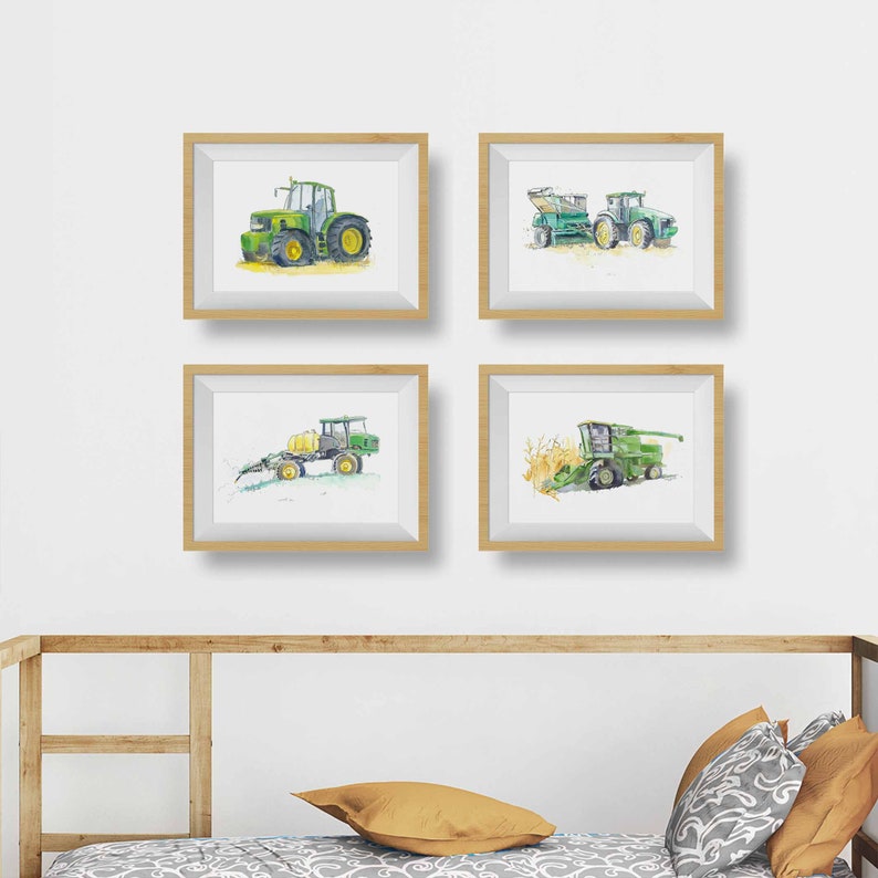 Green Tractor Print 13, Farm Nursery Wall Art, Baby Toddler Boys Room Decor, Transportation Vehicle Artwork, Watercolor Painting image 4