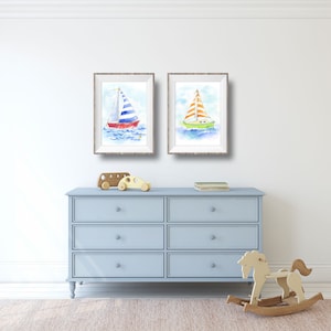 Blue Sailboat Print for Baby Nursery or Toddler's Bedroom, Nautical Wall Art for Kids' Rooms, Preschool, Playroom Decor, Watercolor image 7