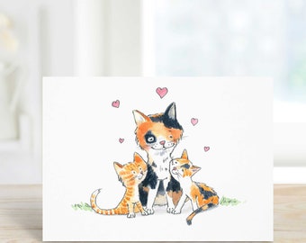 Cat Card for Mom from the Kids, for Wife, Girlfriend, Caregiver, Mother's Day or Birthday, Blank or Free Personalization, A6 (4.5 x 6.25 in)