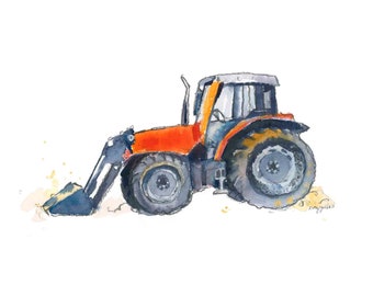 Orange Tractor Wall Art Decor, Tractor Print, Farm Nursery Decor for Boys Rooms, Tractor Painting, Gift for Him, Farmer, Dad, Husband