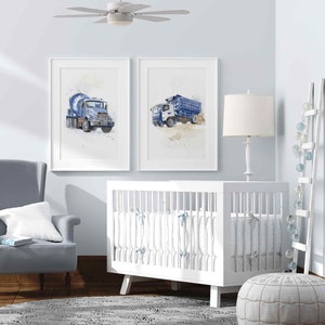 Set of 3 Blue Gray or Gray Truck Prints for Toddler Boys Room, Construction Decor, Kids Bedroom, Truck Wall Art image 9