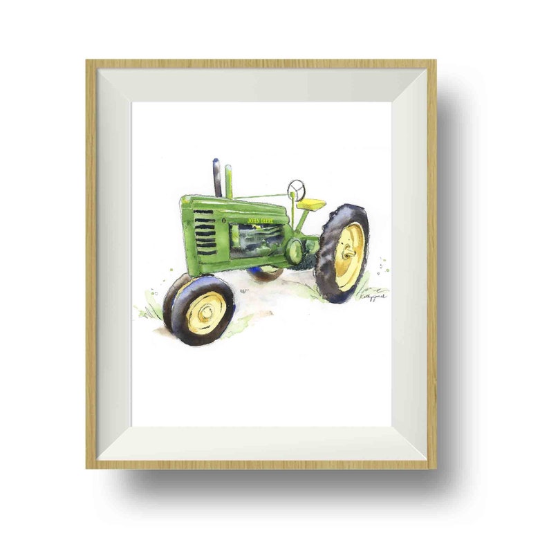 Green Tractor Print 4 for Baby or Toddler Boys Room, PORTRAIT Orientation, Farm Nursery Decor, Watercolor image 3