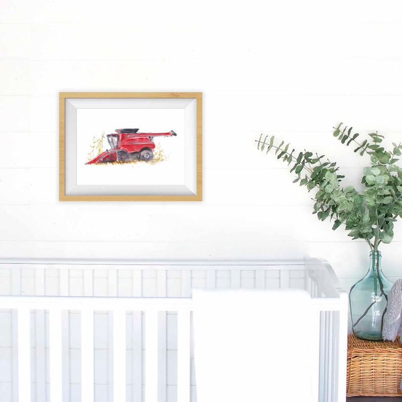 Print Combine Art, Red Combine Painting, Tractor Wall Art, Farmhouse Nursery Wall Decor, Office, Den, Living Room image 5