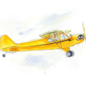 J3 Piper Airplane Watercolor Print: Yellow Nursery Art