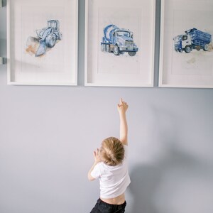 Set of 3 Blue Gray or Gray Truck Prints for Toddler Boys Room, Construction Decor, Kids Bedroom, Truck Wall Art image 3