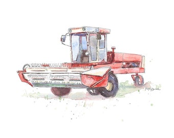 Swather Print, Tractor Wall Art for Toddler Boys Room, Combine Painting, Tractor Gift, Nursery Wall Decor, Watercolor