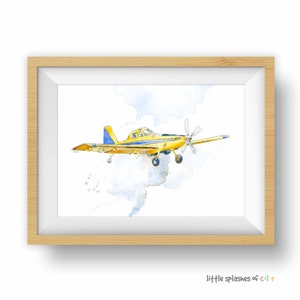 Yellow Air Tractor Art Print, Airplane Nursery Decor, Baby Toddler Boys Room, Airplane Wall Art, Crop Duster, Digital Download image 3