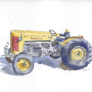 Vintage Yellow Tractor Print #9, Farm Nursery or Kids Room, Tractor Wall Art, Grandpa, Husband, Father's Day Gift, Watercolor