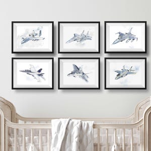 Set of Military Airplane Prints for Kids Bedroom, Baby Toddler Teen Room Decor, Nursery Art, A10, F15, F16, FA18, F22, F35, KC135, T6, B1B