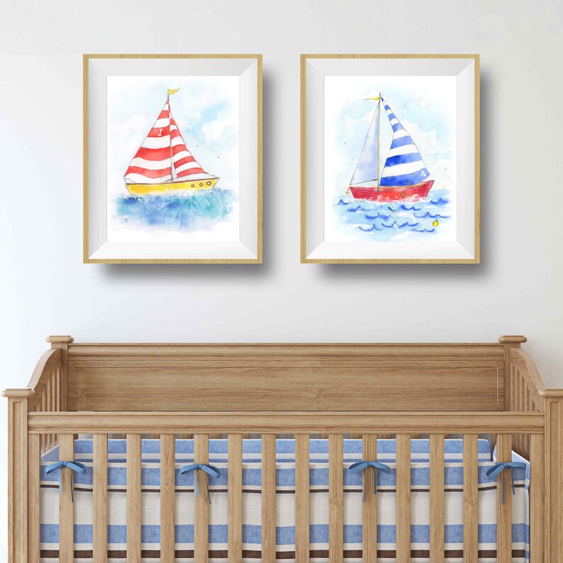 Nautical Nursery Decor Sailboat Art Prints Baby or Toddler Etsy