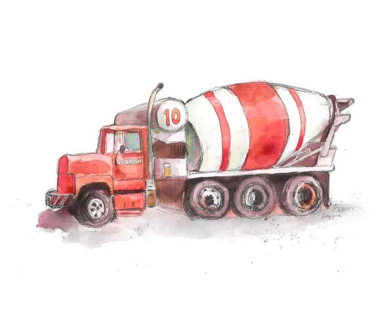 Construction Wall Art, Cement Mixer Truck Print, Toddler Boys Room Decor, Blue Truck Nursery Art, Giclee Print image 1