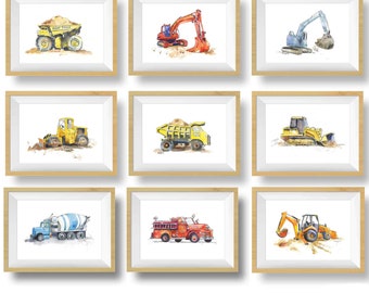 Truck Wall Art Prints for Baby and Toddler Boys Room, 45+ Choices, Construction Decor for Bedroom,  Nursery Wall Decor, Watercolor