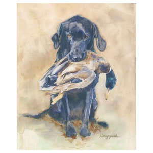 Black Labrador Retriever Art Print, Hunting Dog Wall Decor, Watercolor Painting, Gift for Husband, Boyfriend image 1