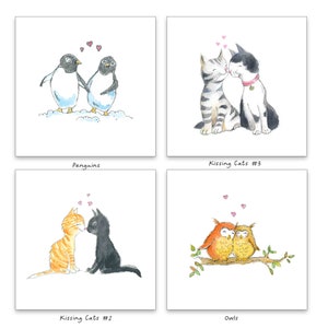 Kissing Cats Card, Free Personalization Greeting Card, Birthday, Anniversary Card for wife, girlfriend, husband, boyfriend, kid, Watercolor image 6