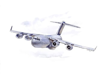 Impresión del avión C-17 Globemaster: Arte de aviación en acuarela