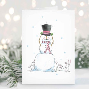 Snowman Cards Set #1, Snowmen Watercolor Christmas Cards, 6 assorted designs with Envelopes, Blank Inside, A6 and 5x7 in.