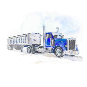 Blue Semi Truck Print, Truck Wall Art, Boys Room Decor, Transportation Vehicle, Digital Download