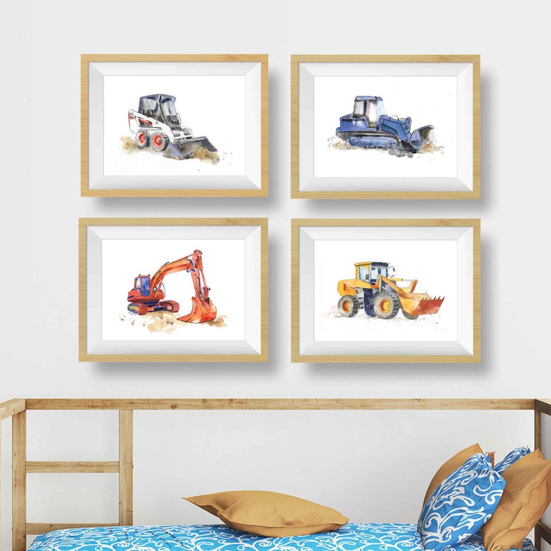 Blue Bulldozer Truck Print, Construction Wall Art Decor, Truck Nursery, Boys Construction Room Decor image 2