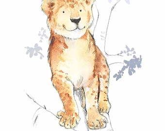 Cute Lion Print for Baby or Toddler's Room, Boy or Girl, Nursery Wall Art, Safari Animal, Watercolor