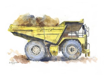 Yellow Dump Truck Print for Boys Room, Construction Nursery Decor,  Nursery Wall Art Print, Truck Wall Art