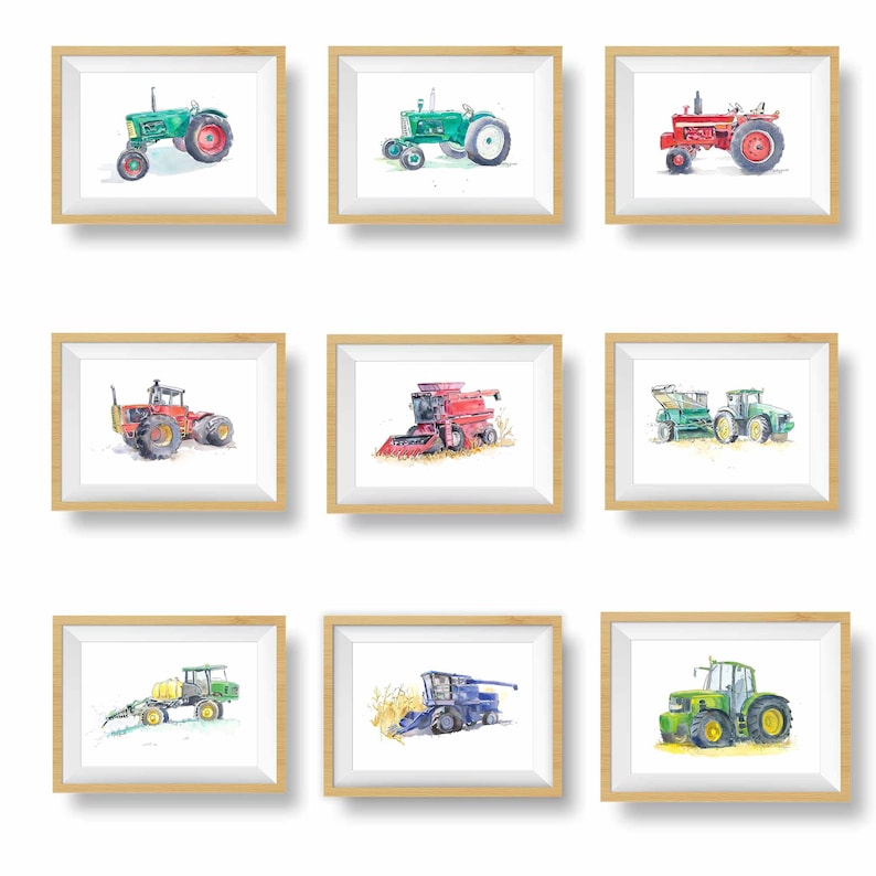 Green Tractor Print 15, Haybaler Wall Art for Farm Nursery, Baby Toddler Boys Room Decor, Watercolor image 8