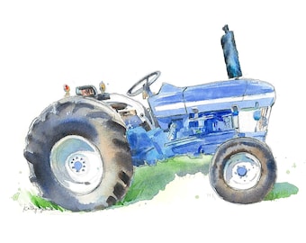 Blue Tractor Print #3, Tractor Wall Art, Boys Room Decor, Farm Nursery, Gift for Him, Office, Kitchen