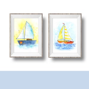 Yellow Sailboat Print for Baby and Toddlers Rooms, Nautical Nursery Wall Decor, Boys and Girls, Preschool Playroom, Watercolor image 5