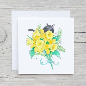 Black Cat with Flowers Card, Greeting Card From the Cat, For Mom, Wife, Sister, Girlfriend, Mother's Day, Birthday Watercolor image 3