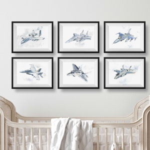 Set of Military Airplane Prints for Kids Bedroom, Baby Toddler Teen Room Decor, Nursery Art, A10, F15, F16, FA18, F22, F35, KC135, T6, B1B image 6