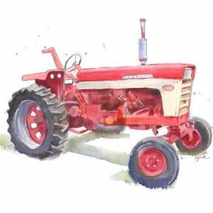 Red Tractor Wall Art Print, Boys Room Decor, Farm Nursery Decor, Tractor Gift for Dad, Father's Day, Living Room, Kitchen, Office image 1