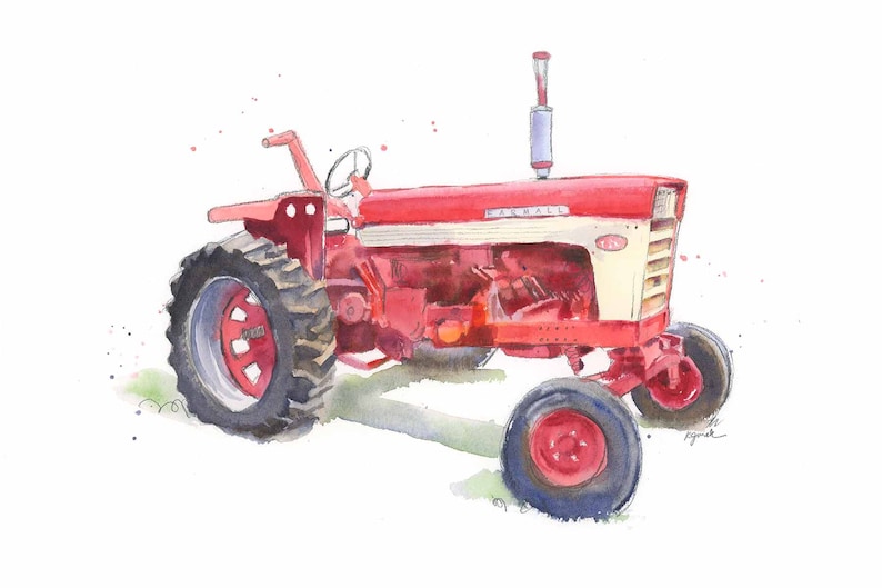 Red Tractor Wall Art Print, Boys Room Decor, Farm Nursery Decor, Tractor Gift for Dad, Father's Day, Living Room, Kitchen, Office image 1