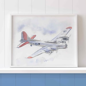 WWII Military Bomber Planes Art Prints Set, WW2 Airplane Prints, Boys Wall Art, Gift for Husband, Dad, Blue Gray Decor, Watercolor Paintings image 3