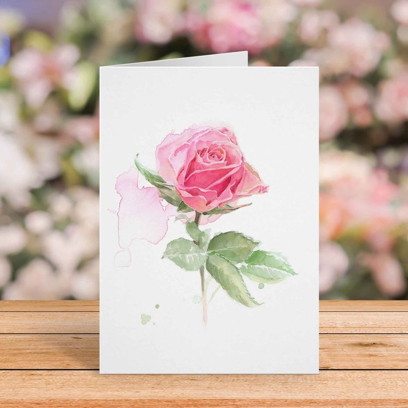 Pink Rose Card for Wife, Anniversary, Free Personalization, Flower Card, Birthday, Valentine's Day, Mother's Day Card for Mom, Girlfriend image 1