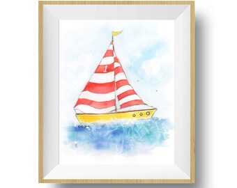 Nautical Nursery Decor Sailboat Art Prints Baby or Toddler | Etsy