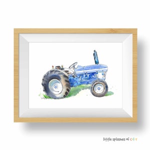 Blue Tractor Print Wall Art, Tractor Wall Decor, Nursery Wall Art for Toddler Boy's Room, Watercolor image 2