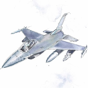 F16 Fighting Falcon Watercolor Print: Aviation Art