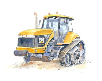 Tan Tractor Print #1 for Toddler Boys Room, Tractor Decor, Farm Nursery Wall Art, Watercolor
