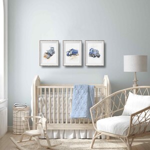 Blue Cement Mixer Truck Print 2 for Toddler Boys Room, Construction Wall Art, Nursery Wall Decor, Portrait Orientation, Watercolor image 5