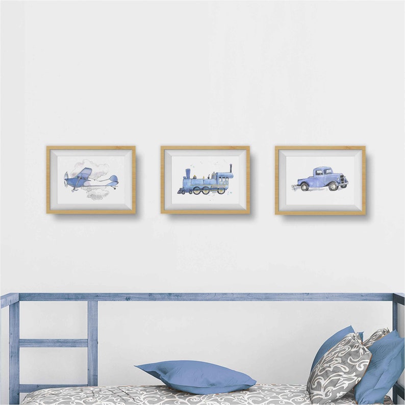 Light Blue Truck Print for Toddler Boys Bedroom, Vintage Truck Nursery Wall Decor, Birthday Babyshower Gift for Boy, Watercolor image 6