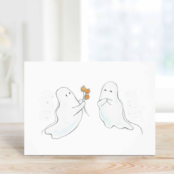 I Love Boo Card, Cute Ghost Anniversary Card, Halloween Love Card, Spooky Cute Greeting Card, October Birthday Card, Watercolor Card