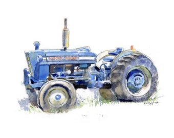 Blue Tractor Print #7 for Kids Rooms, Birthday Gift for Boyfriend, Husband, Son, Watercolor