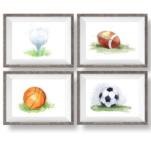 Set of Sports Prints for Baby and Toddler Boys Room, Kids Wall Art, Nursery Decor, Watercolor image 1