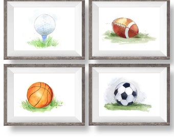 Conjunto de láminas deportivas para habitación de bebés y niños pequeños, arte mural infantil, decoración infantil, pintadas a mano, acuarela