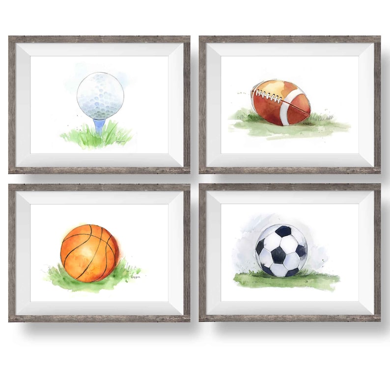 Set of Sports Prints for Baby and Toddler Boys Room, Kids Wall Art, Nursery Decor, Watercolor image 1