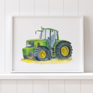 Green Tractor Print 13, Farm Nursery Wall Art, Baby Toddler Boys Room Decor, Transportation Vehicle Artwork, Watercolor Painting image 3