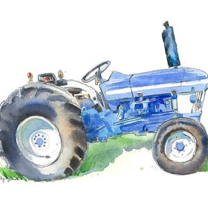 Blue Tractor Print Wall Art, Tractor Wall Decor, Nursery Wall Art for Toddler Boy's Room, Watercolor